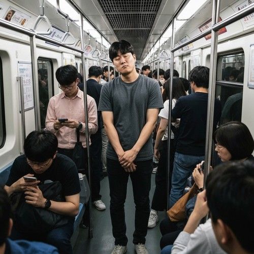 인간 샌드위치 '지옥철의 나'